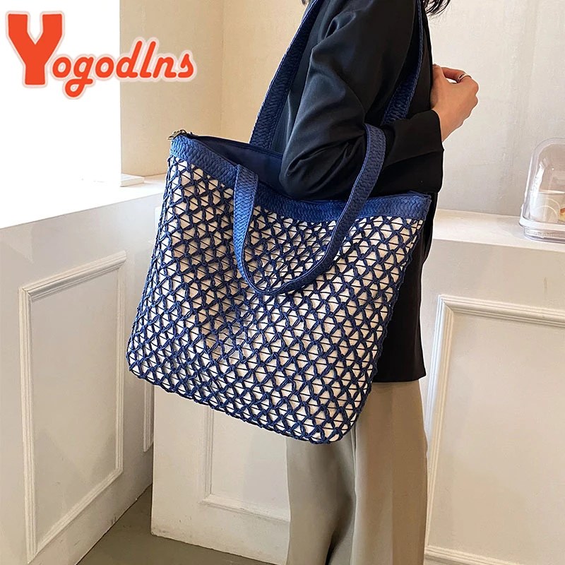 Luxury Design Straw Woven Tote Bags Summer Casual Large Capacity Handbags New Fashion Beach Women Shoulder Shopping