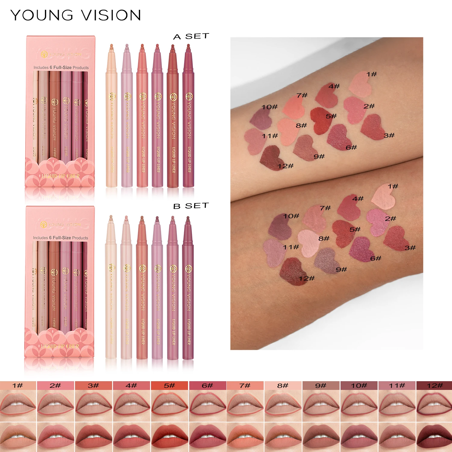 YOUNG VISION matte 6-color liquid lipliner set sponge gourd head fog face nude lipstick pen 2