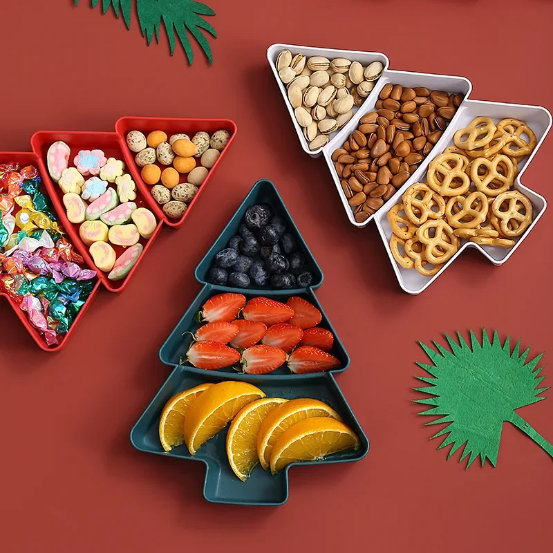 Description Picture 3 of item1/3 Pcs Christmas Decorations Fruit Dish Plastic Snacks Fruit Container Festive Christmas Tree Snack Tray for Fruits Desserts