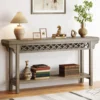 70.8-Inch Solid Wood Long Console Table, Farmhouse Entryway Table with Storage, Narrow Sofa Table Grey Couch Table for Living 1
