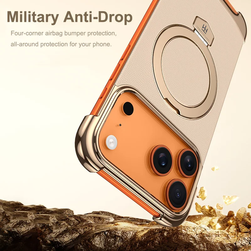 Luxury Leather Ultra Thin Frameless Magnetic Case with Metal Bracket