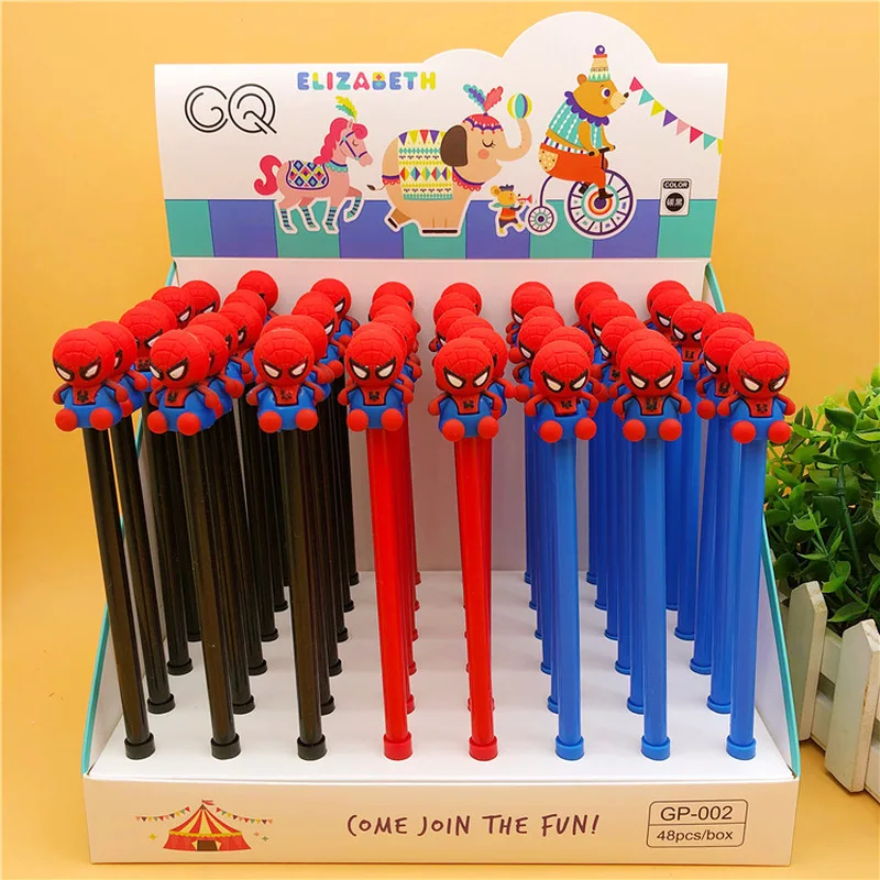 

Disney 24/48pcs Cartoon Gel Pen Spider Hero Creative Students Stationery 0.5 Black Blue Writing Pens School Office Signature Pen
