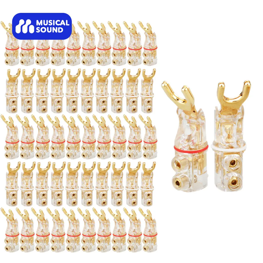 Suono Musicale 8/12/24/50 Pz Audiofilo Y Spina A Banana Rame Puro Placcato Oro 24K A Forma Di U Altoparlante Hifi Cavo Connettore A Spina
