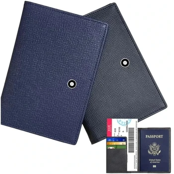 Portafoglio Premium per Passaporto in Vera Pelle, Leggero, Impermeabile, con Blocco RFID, Sottile, Porta Scheda Vaccinale da Viaggio, Nero