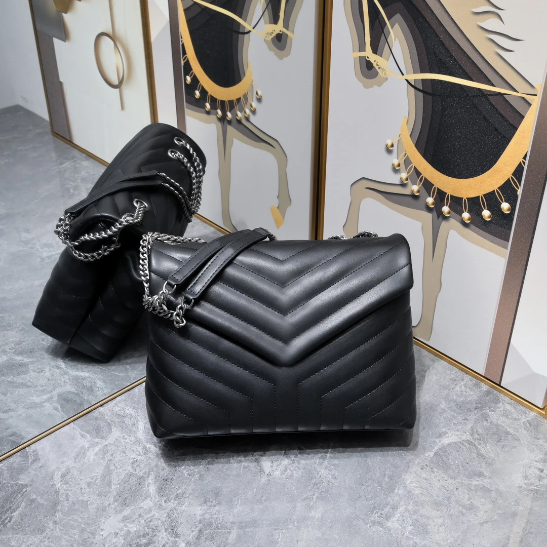 

Luxury women's bag high quality designer style geometric striped genuine leather shoulder bag chain crossbody shoulder bag 31cm
