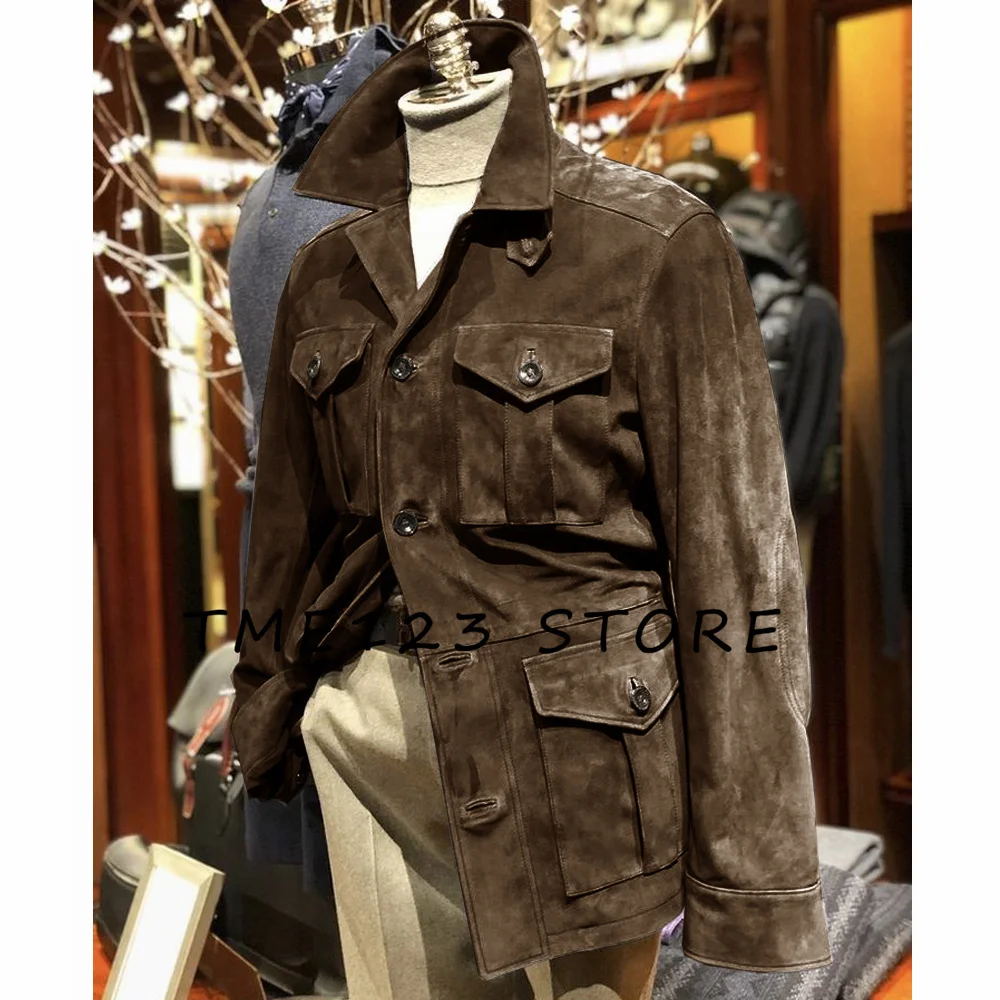 Men Suits Jackets Men's Suede Multi-pocket Jacket Business Casual British Style Winter Outwear