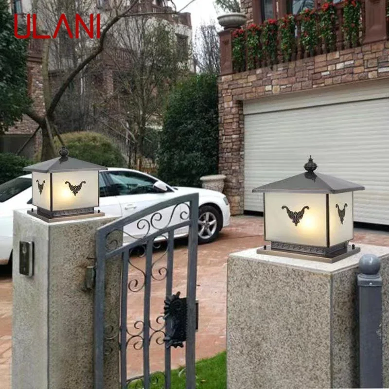 

ULANI Outdoor Electricity Post Lamp Vintage Creative Chinese Brass Pillar Light LED Waterproof IP65 for Home Villa Courtyard