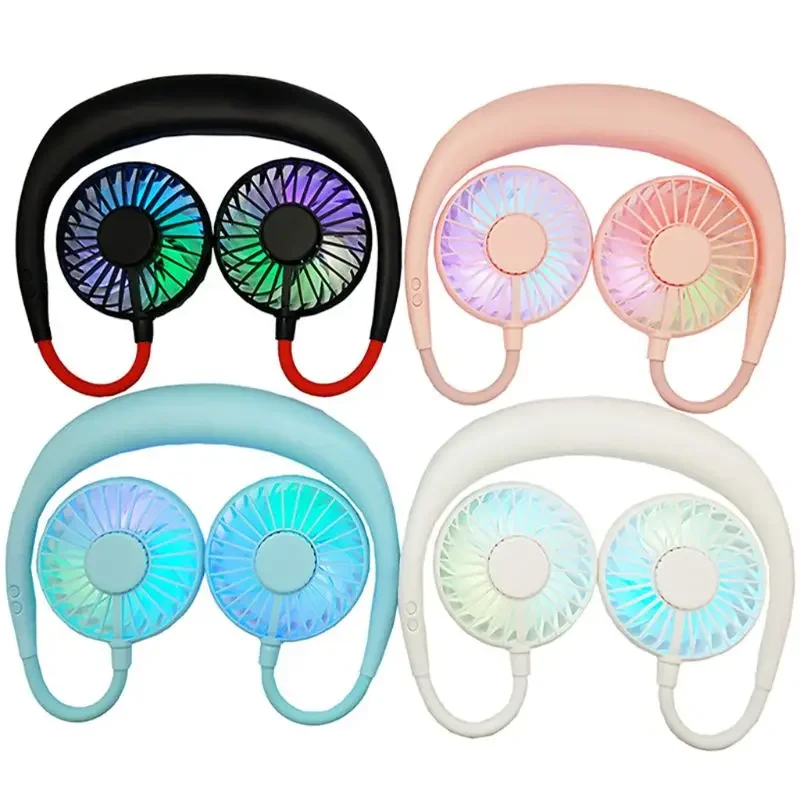 LED 조명과 휴대용 게으른 스포츠 팬 미니 교수형 목 팬 USB 충전식 홀터 스포츠 팬 공기 냉각기 야외