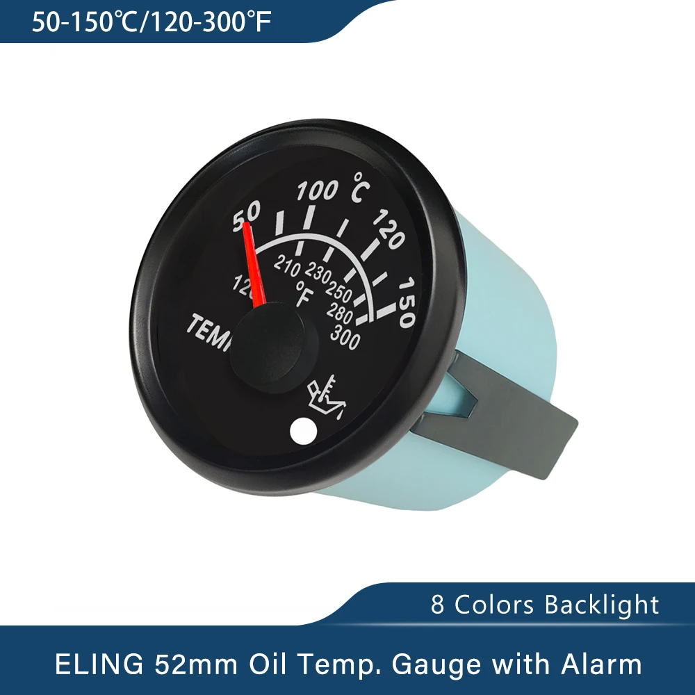 Wodoodporny miernik miernik temperatury oleju 52mm 50-150 ℃ z 8 kolorami podświetlenia i Alarm świetlny do łodzi samochód jacht uniwersalny