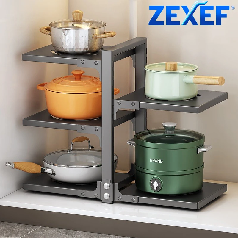 Double Sided Pot Multi-Tier Adjustable Under Cabinet Kitchen Organizer Heavy Duty Pot Shelf for Cookware Storage Space Saving kitchen storage rack,kitchen organizer,kitchen organizer rack
