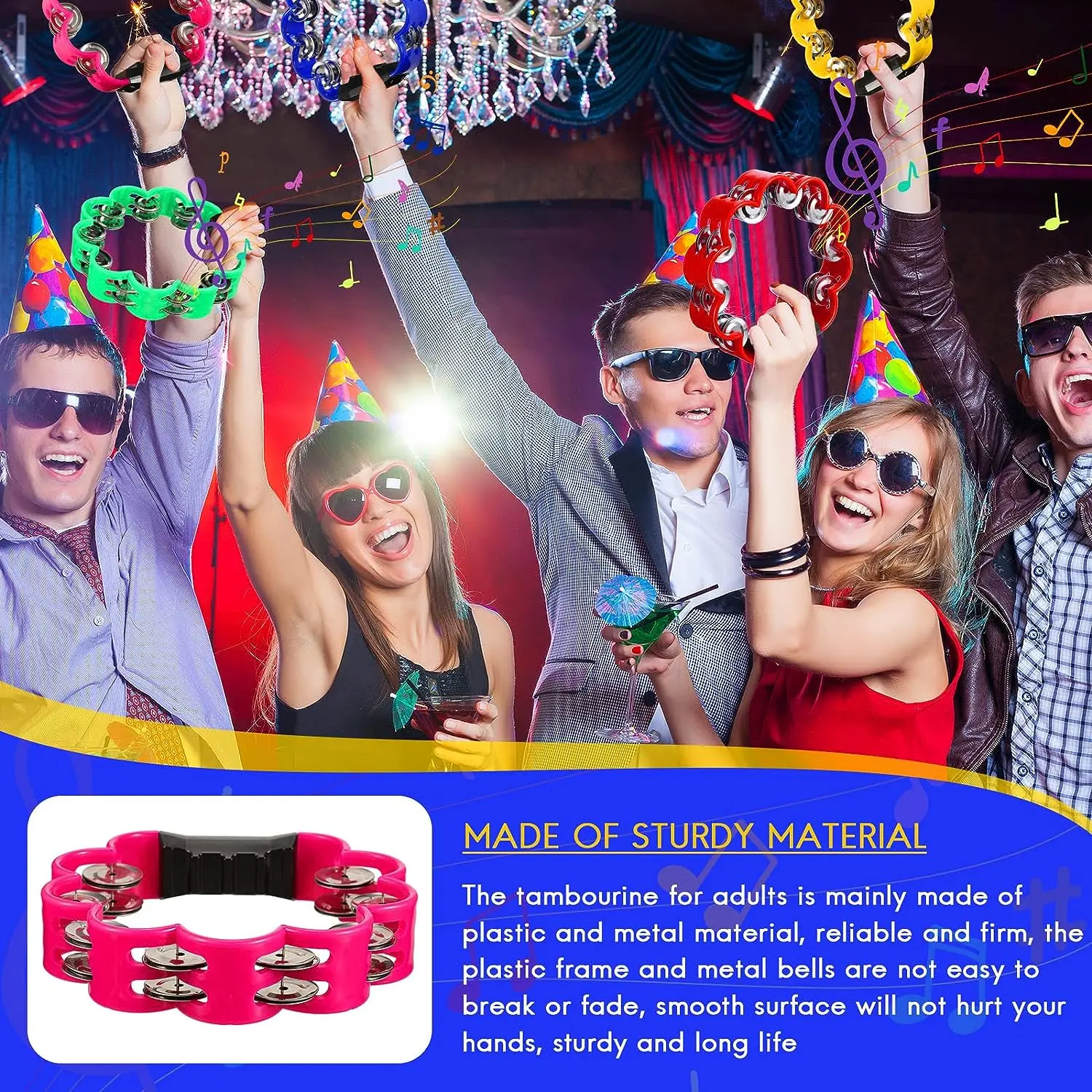 Hand tambourine Petal Shaped Tambourine Plastic Percussion Tambourine for Musical Rhythm Instrument for Adults School Family Party Supplies