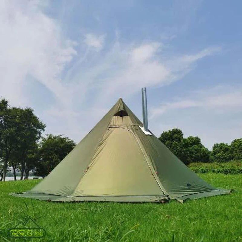 

Flame-retardant Pyramid Hot Tent Outdoor Camping Waterproof Teepee Tent 1 Person Tipi Tent Winter Stove Tent with Snow Skirt