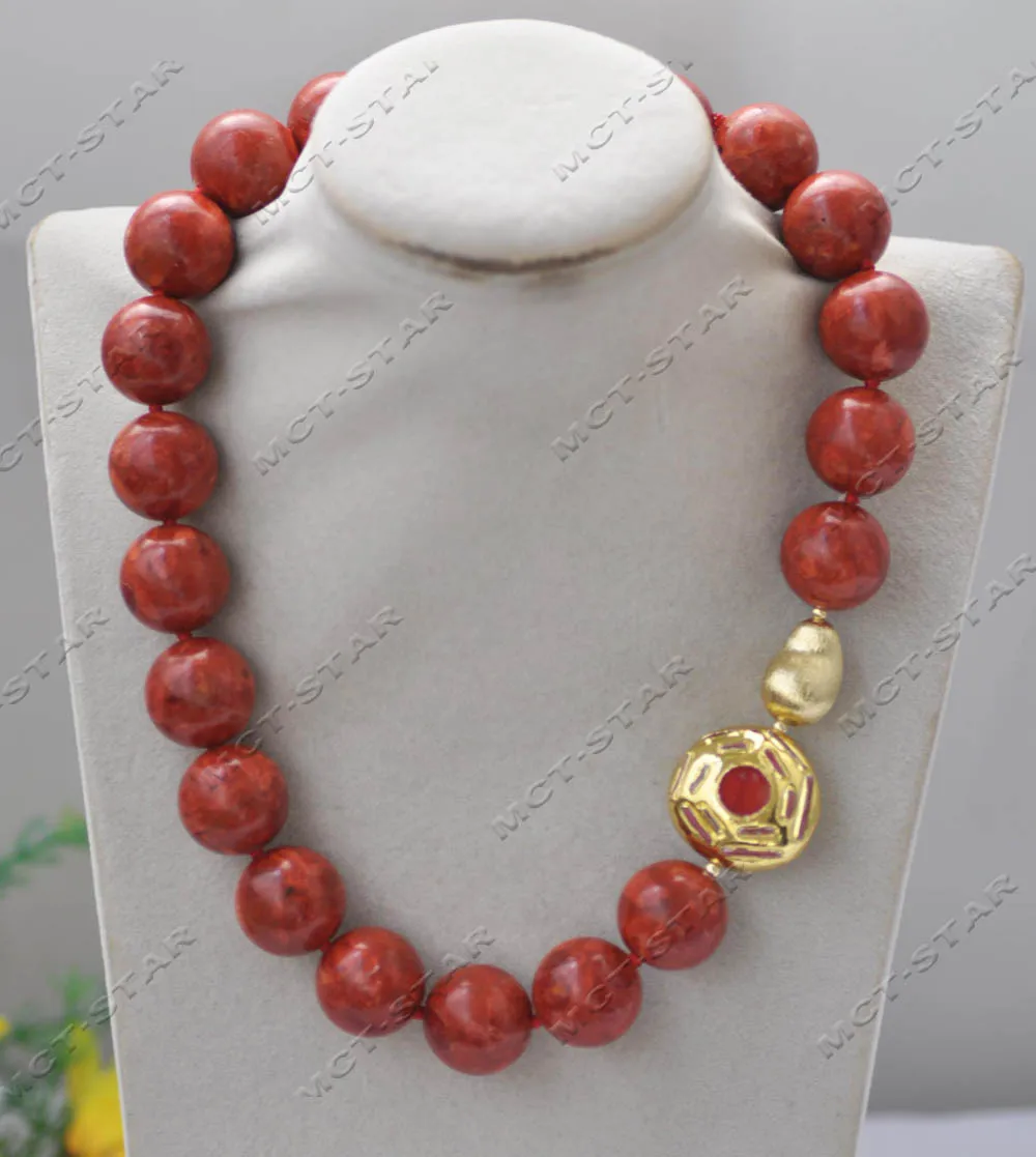 MTC·STAR Z13570 Huge 18" 20mm Round Red Grass Coral Necklace Custom Jewelry 4