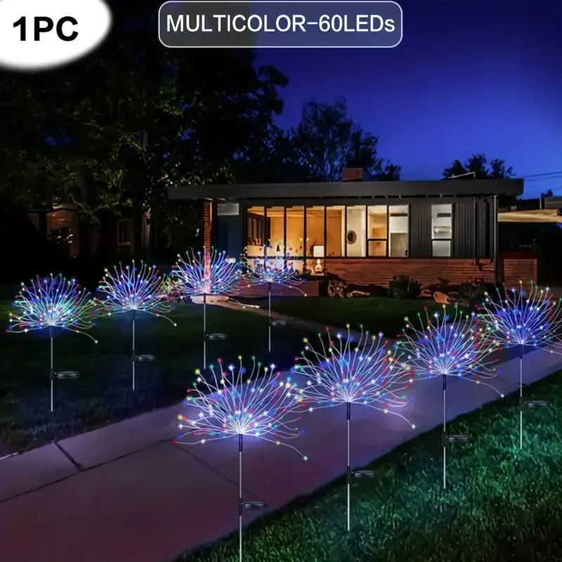 HOMEFISH NEW 200LEDs Solar Fireworks Lights Outdoor Waterproof Garden Lights 8 Lighting Modes with Remote Control Decoration