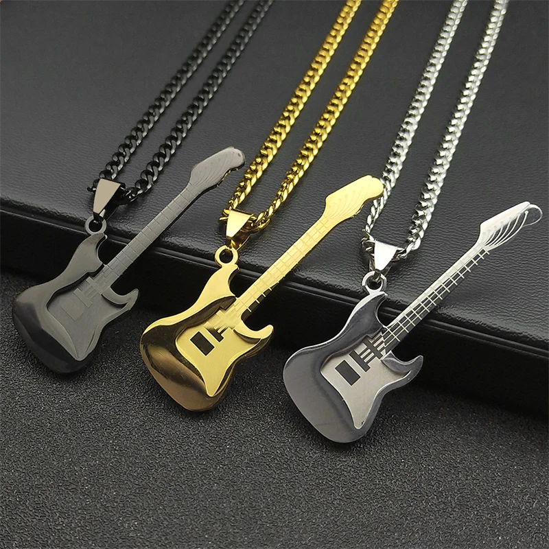 Hip Hop Bass Musikinstrument Anhänger Halskette für Frauen Männer Edelstahl Gold Farbe Rock Musik Kette Schmuck N3241S06