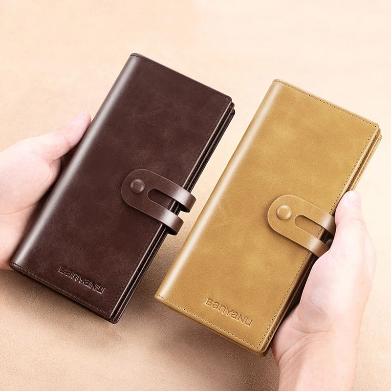 Wallet Men's long leather wallet Retro casual new leather zero wallet bag with large capacity zipper wallet anti-theft swipe