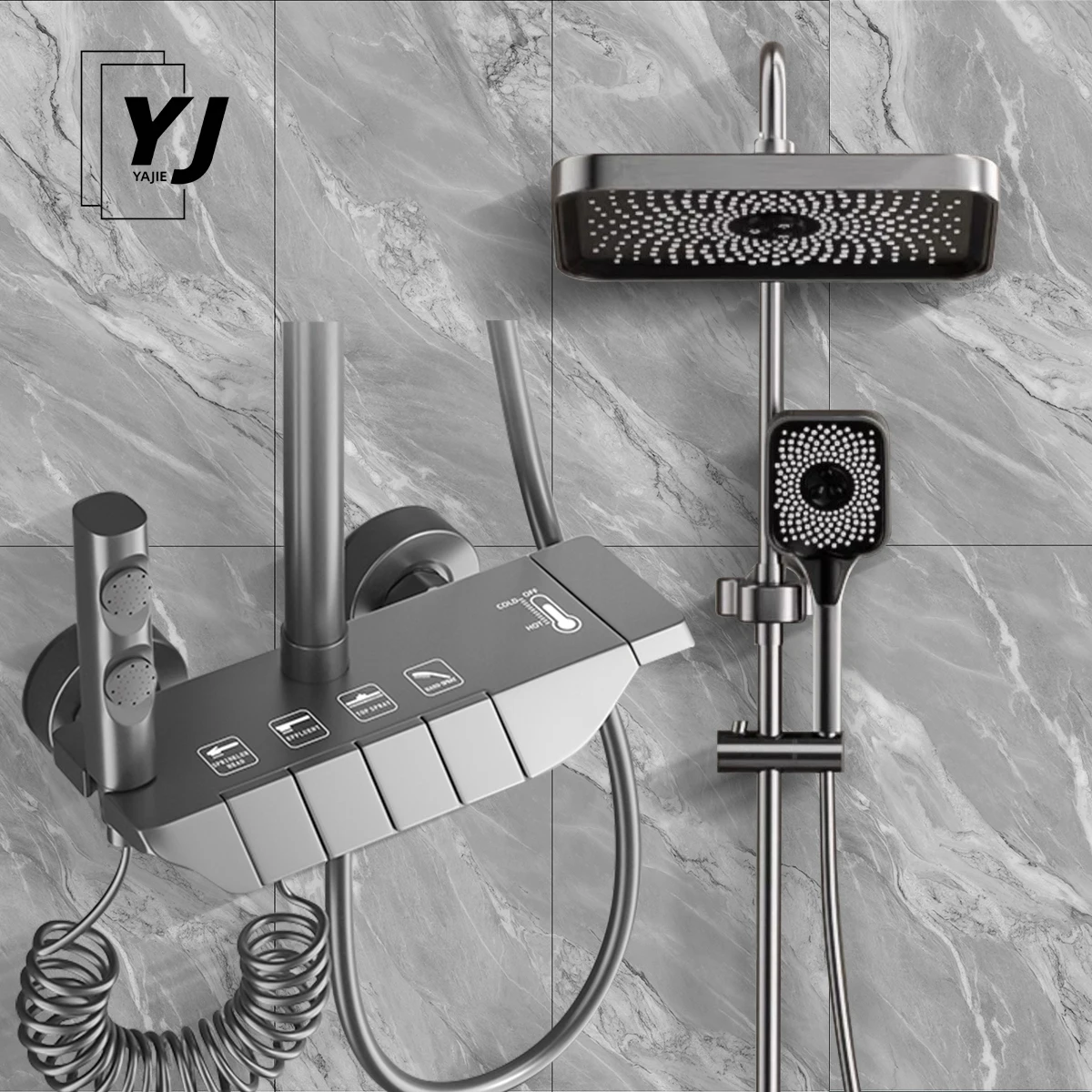 Bathroom Shower Faucet Set Digital Display Heat Thermostat Hot Coldwith Pressure Discharge Copper Bases