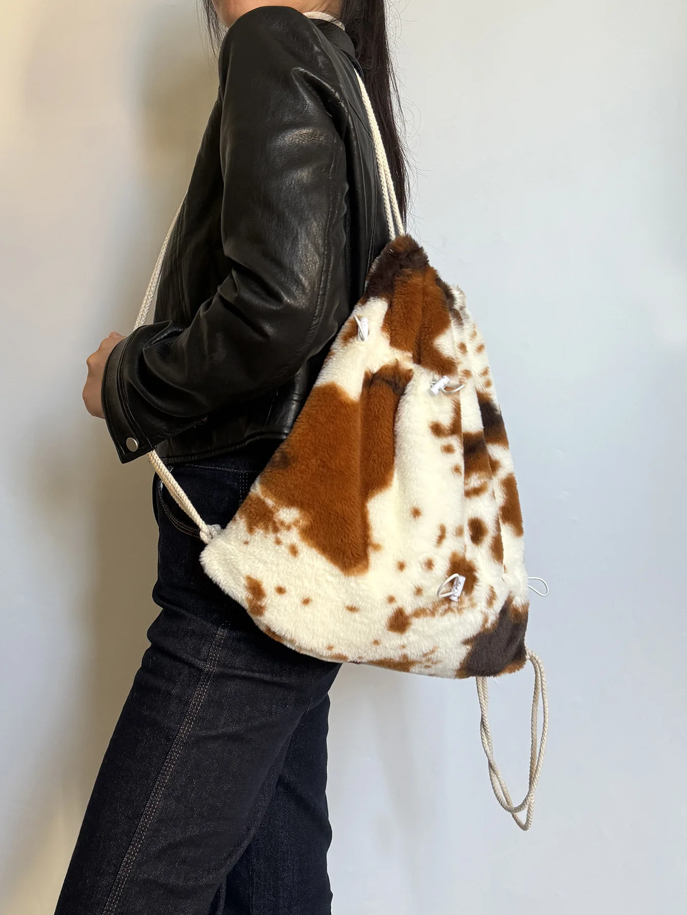 NEW backpack Cow Patterned Fur Warm Tote Fitness Bags Large Capacity Lightweight leopard print Shopping bucket Bag