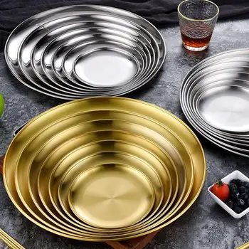 Stainless Steel Dining Dish Camping Picnic Tray Dirt Proof Kitchen Bar Tableware Fruit Snack Cake Plate Kitchen Accessories
