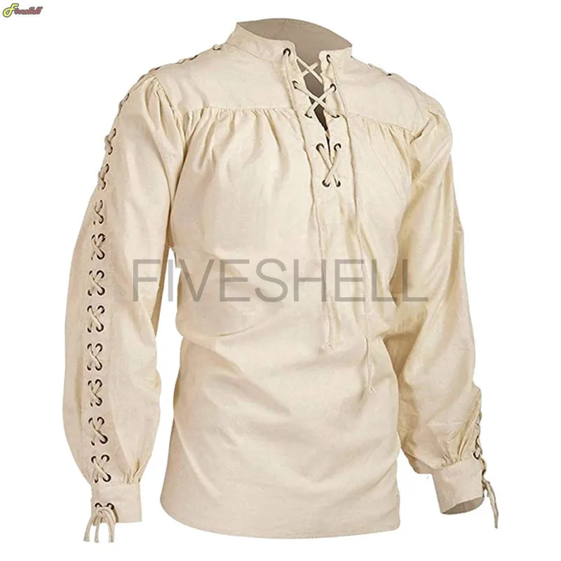 

Medieval Shirts Men Tunic Pirate Costume Gothic Clothes Men Vintage Shirt Ruffle Neckline Drawstring Knight Cosplay Top