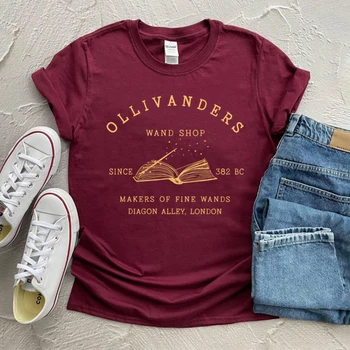2025 Ollivanders Wand Shop T Shirt Wizard Book Shop Shirt HP Shirt Book Nerd Aesthetic Clothes Magic Tee Unisex Short Sleeve Top 1