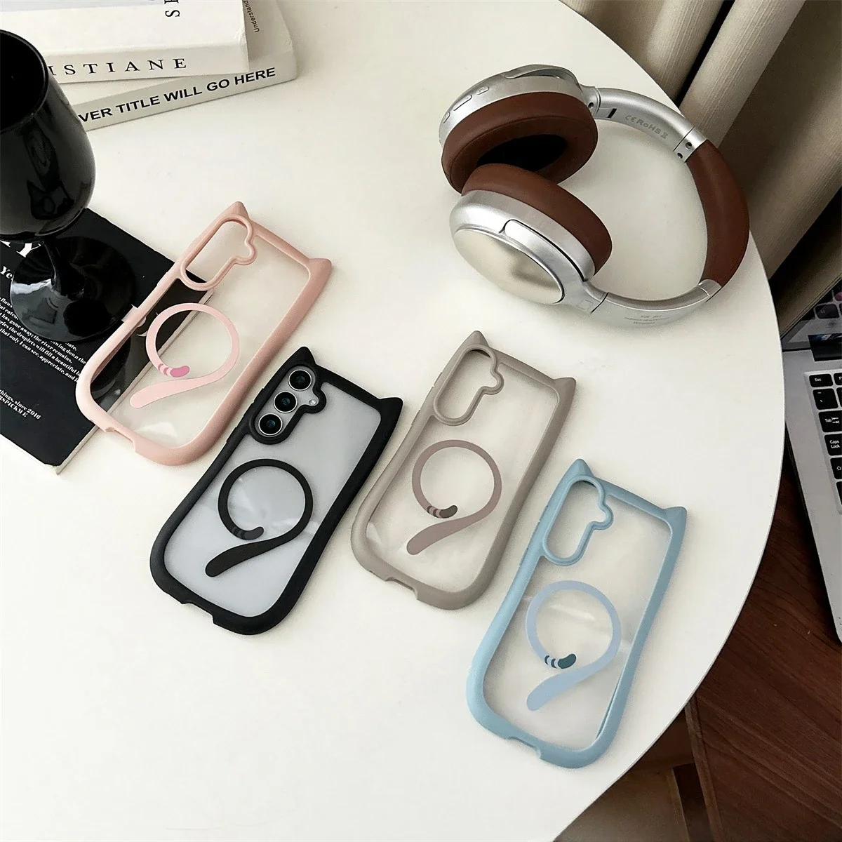 Cute Cat Ear Magnetic Phone Case - Transparent, Wireless Charging-Compatible Shell