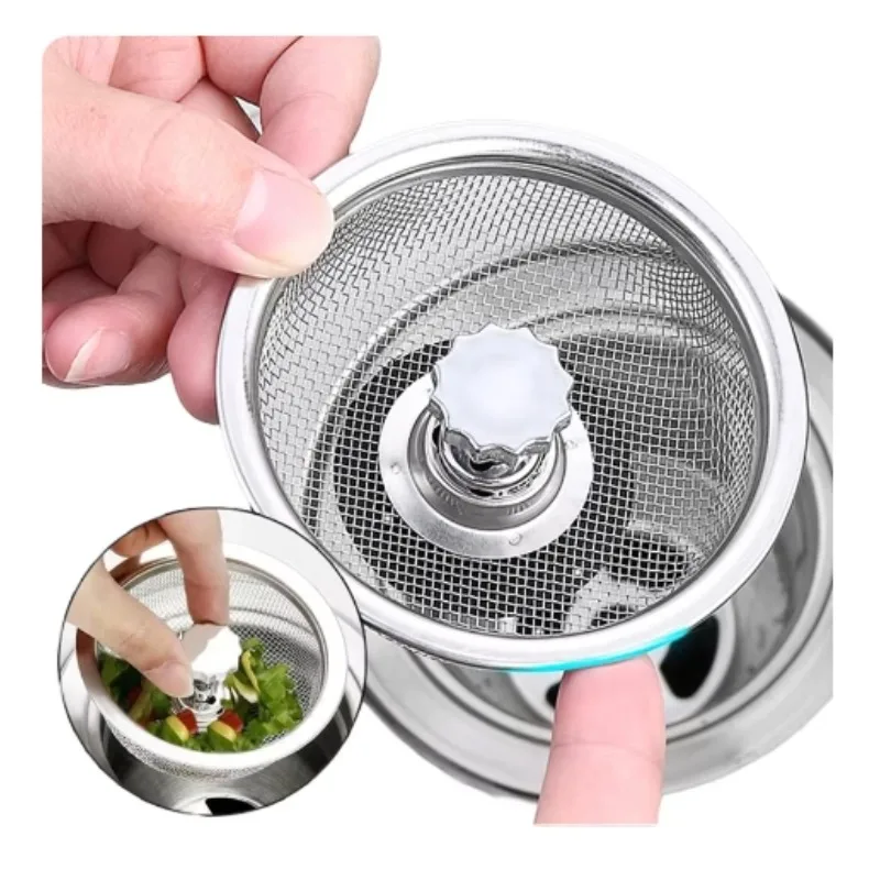 Kitchen Bathroom Sink Stainless Steel Filter Sewer Mesh Strainer Drain Basket Hole Hair Waste Filter