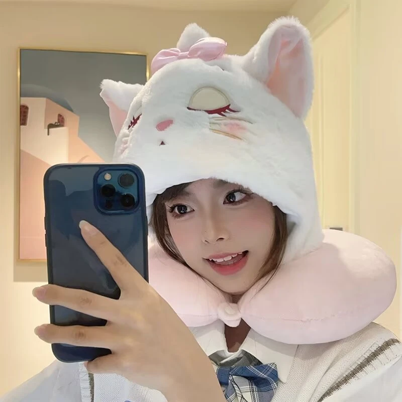 Sanrio My Melody Plush Hooded U-shaped Pillow Cute Cartoon Anime Disney Dumbo Marie Car Sleeping Pillow Lovely Gifts For Girl 4