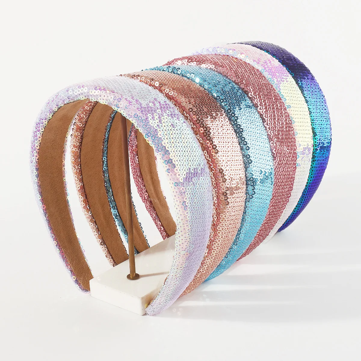 New Color Shimmer Sequins Headband French Style Simple Fashion Sponge Wide-Edged Hairband