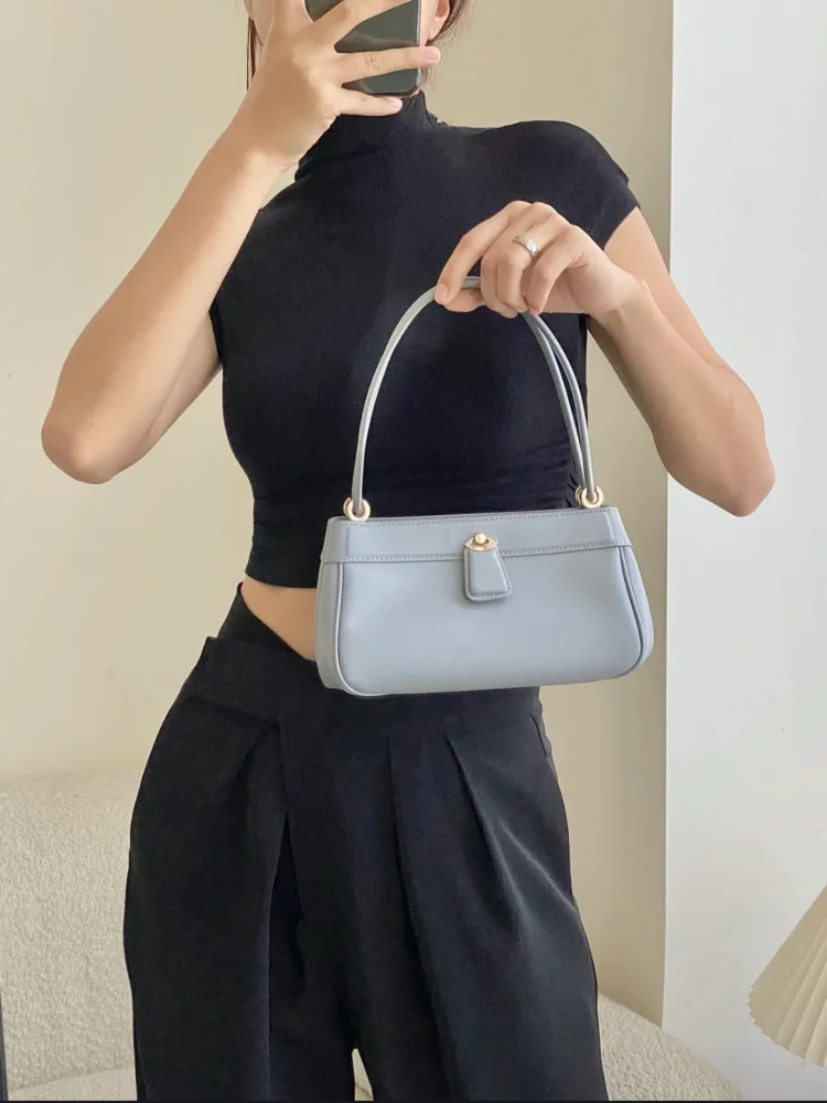 

Senior Sense Elegant Lady Evening Handbag Luxury Boutique Cowhide Shoulder Underarm Bag Casual Fashion Portable Small Square Bag