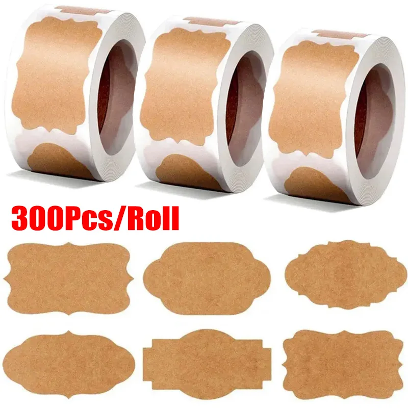Label Stickers 300Pcs/Roll Spice Kraft Paper Label Handmade Blank Gift Tags Paper Jar Glass Bottle Stationery DIY Kitchen Sealing Stickers