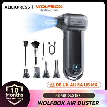 WOLFBOX MF100 Electric Air Duster – 150,000 RPM Super-Power, Rechargeable 3-Gear Brushless Motor for Car, PC, Home & Outdoor Use