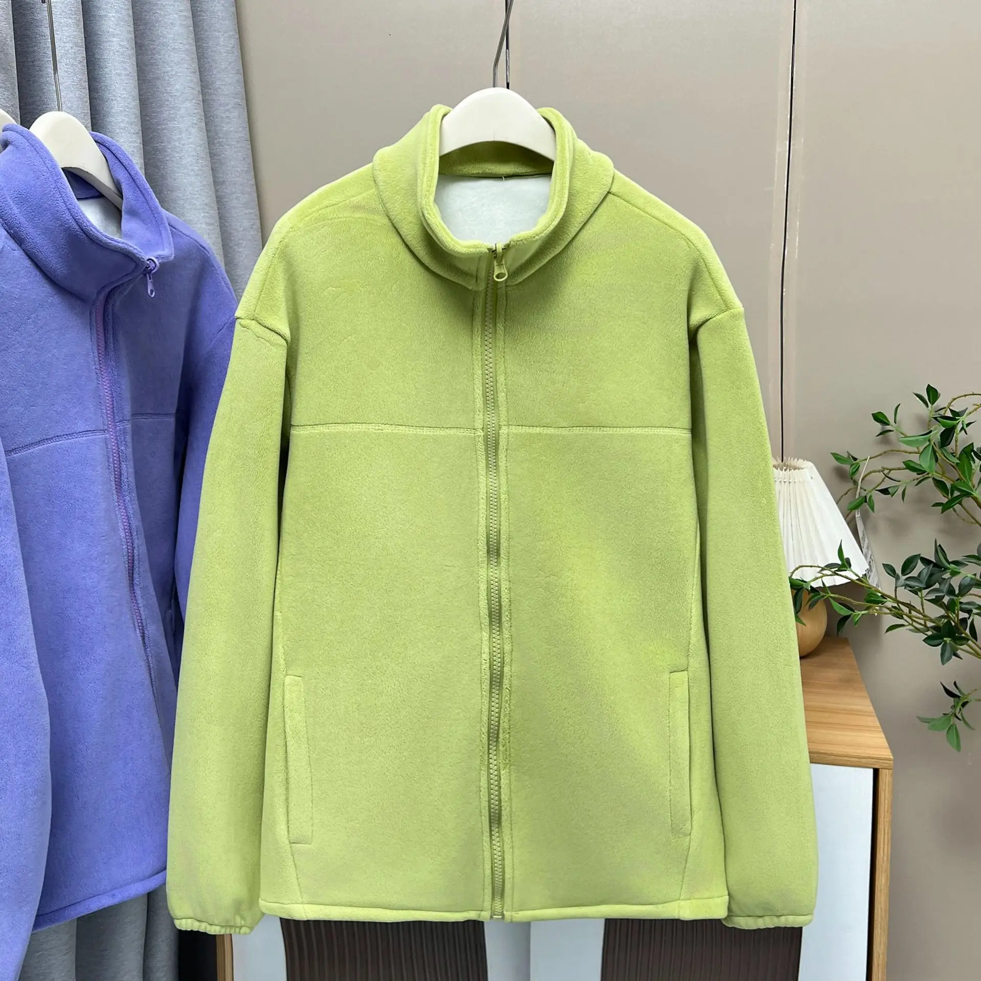 XXXXXL FASHION PLUS SIZE WOMEN'S Polar Fleece Jacket 2025 Autumn/Winter New Simple Solid Color Warm stand-up Collar Coat 2604