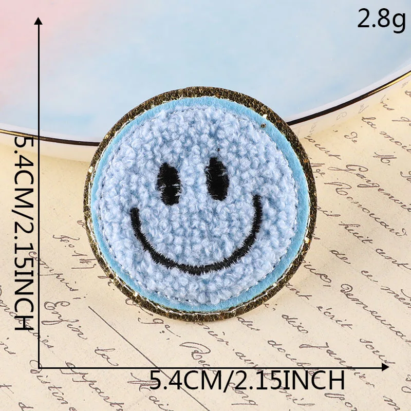 Chenille Patch Smiley Face Patch - Iron On Chenille Patch Smile Patch Blue