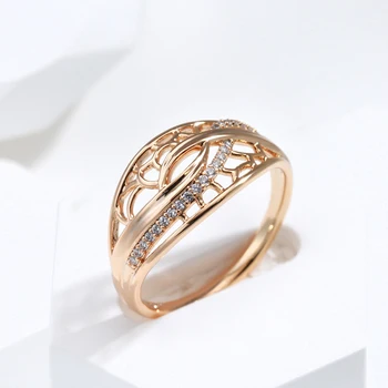 Kinel New 585 Rose Gold With Natural Zircon Rings for Women Fine Hollow Crystal Flower