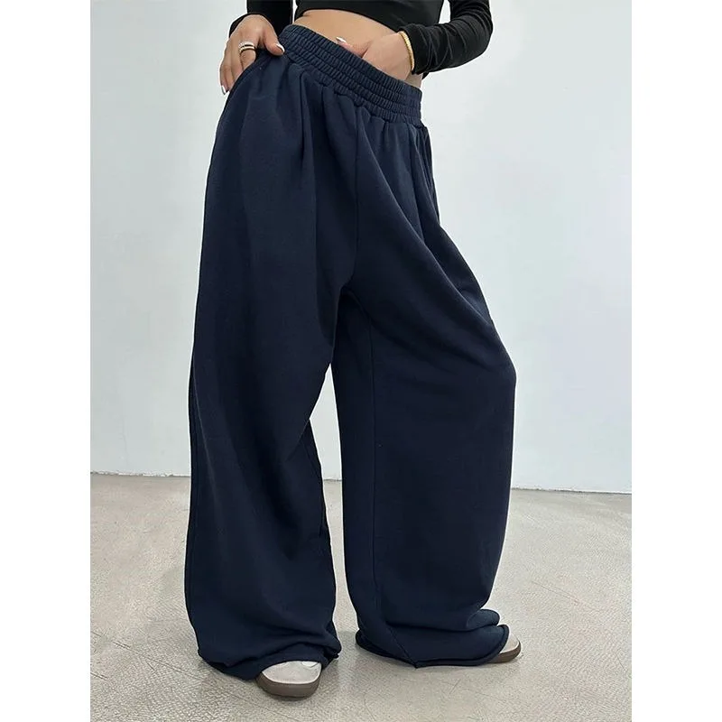 Deeptown Grey Oversized Women's Sweatpants Wide Leg Sport Pants High Waist Basic Korean Fashion Baggy Jogging Casual Trousers