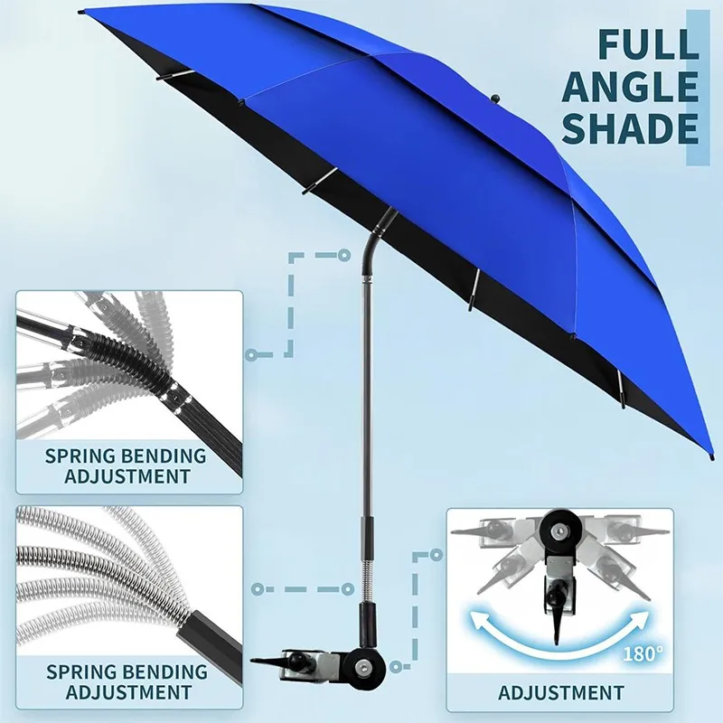 Outdoor UV Protection Sunshade Umbrella with Long Handle and Clip Attachment