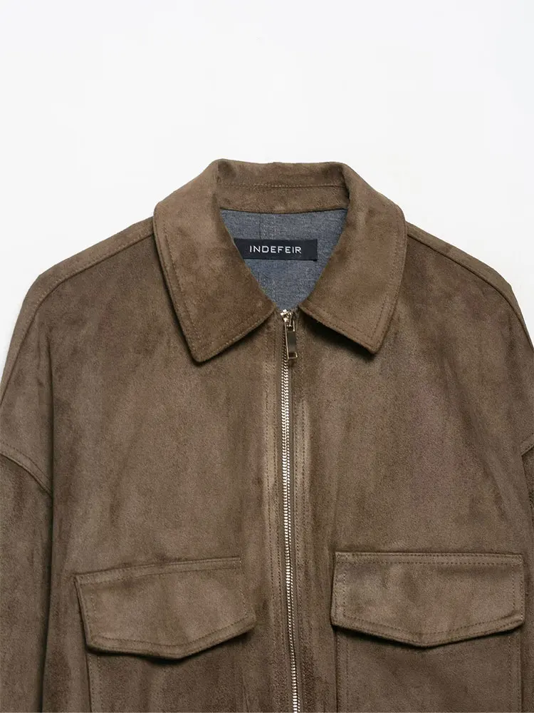 HH Autumn Women Casual Solid Suede Coats Long Sleeve Zipper Bomber Jacket With Pockets Fashion High Street Lady Outerwear