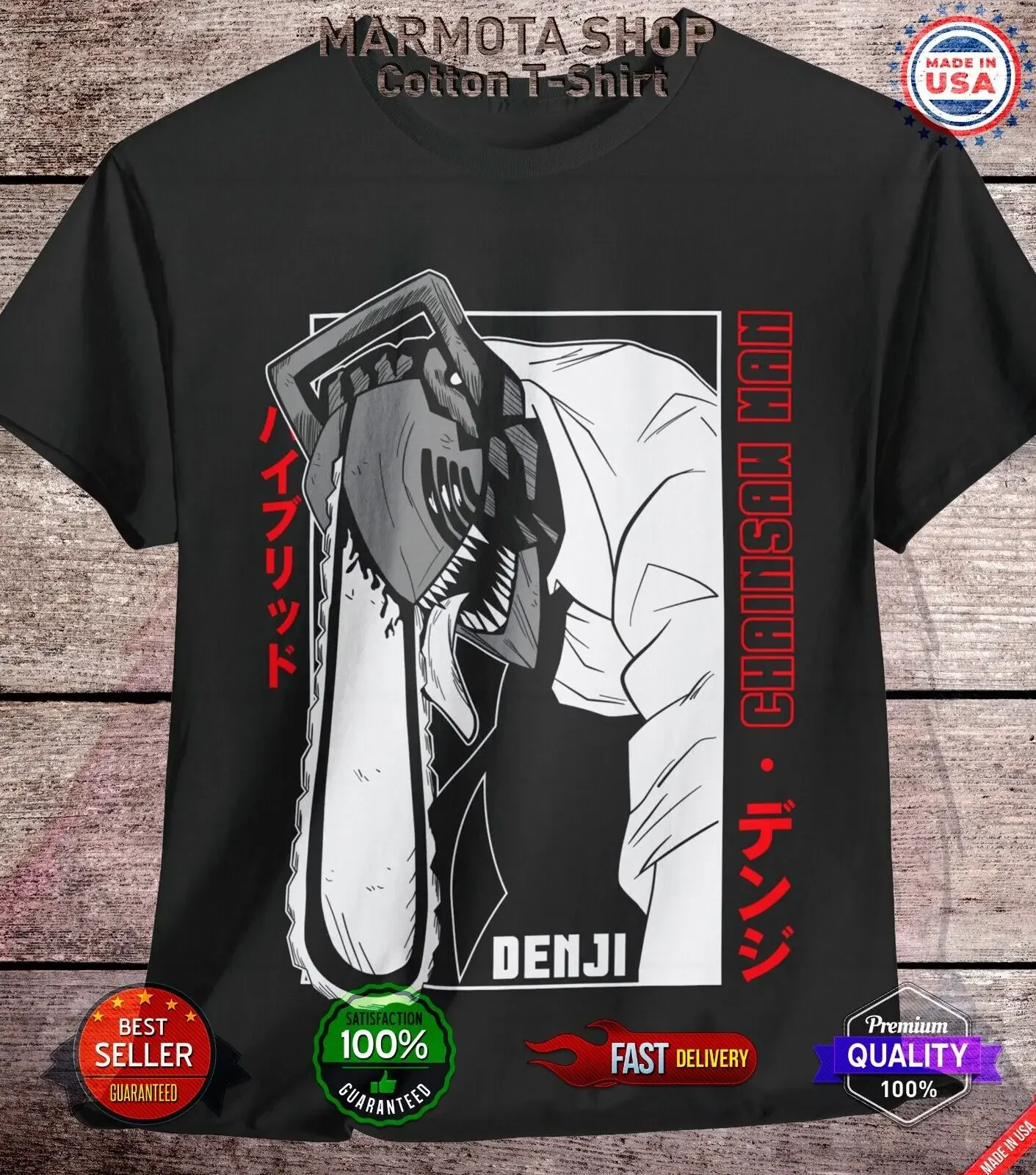 

Denji Chainsaw Man Shirt Anime Tee T-Shirt Pochita Horror Manga Otaku Makima