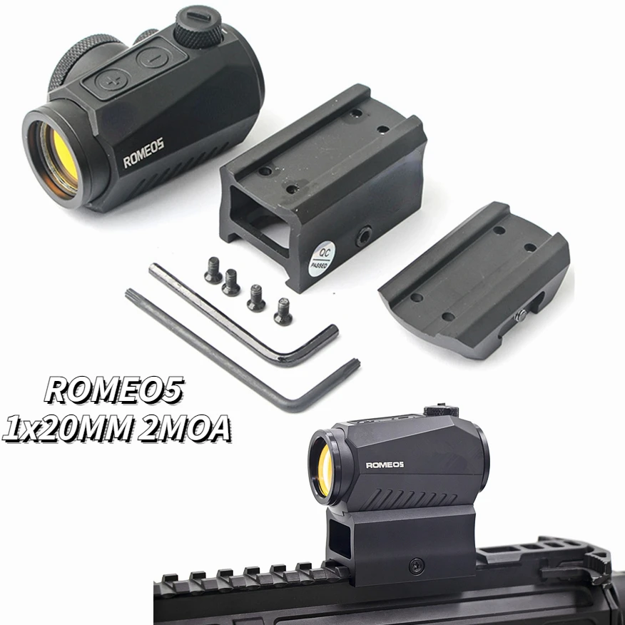 

ROMEO5 Red Dot Sight Holographic Reflex Compact 2 MOA Airsoft Riflescope Hunting Scope W/20MM Riser Rail Mount And With LOGO