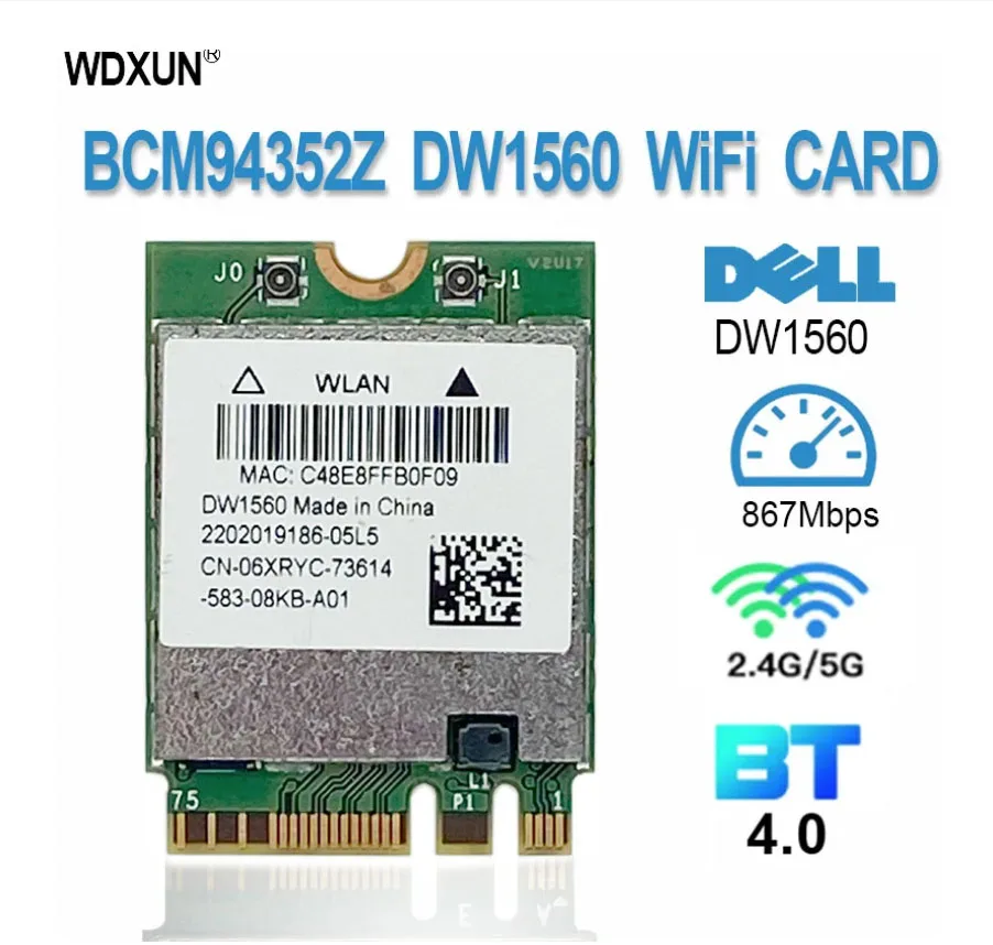 듀얼 밴드 무선 Hackintosh BCM94352Z DW1560 WIFI 카드 NGFF M.2 1200Mbps Bluetooth4.0 NGFF 802.11ac Wlan DW1560 BCM94352