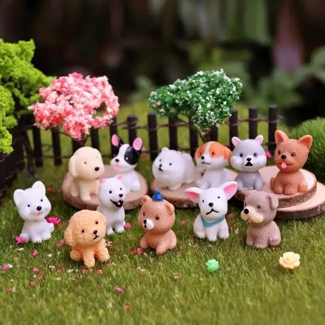 12Db Miniatűr Figurák Terrárium Kézműves Reális Állatok Aranyos Kutya Miniatűrök A Tündérkert Kiegészítőkhöz - Image 5