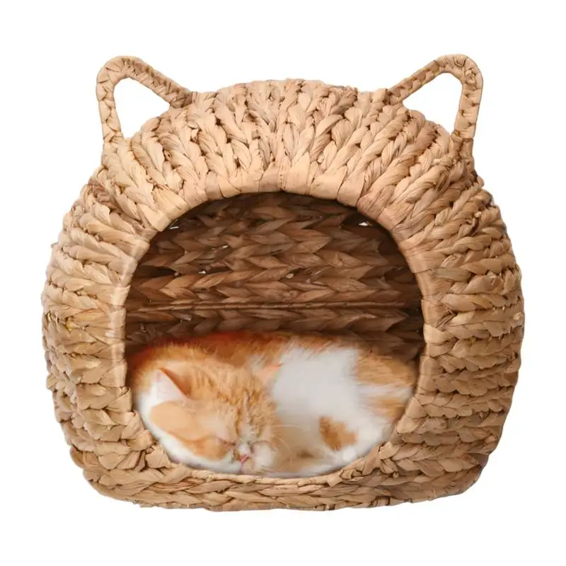 

Wicker Cat Nest Braided Wicker Kitten House Condo Natural Cat Nest Hand-Woven Hangable Cat Nest For Feline Comfort For Both
