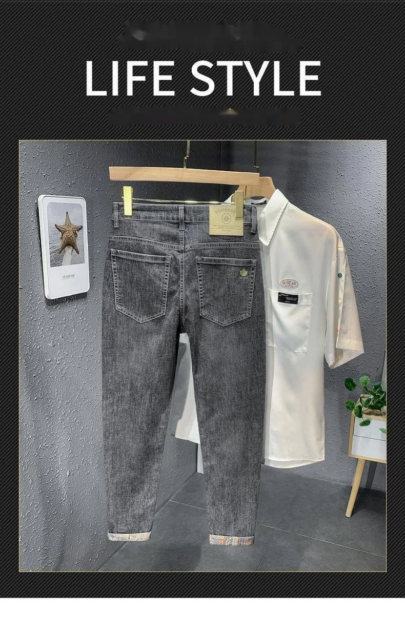 Jean droit et ample pour hommes, pantalon Long, tendance, haut de gamme, élastique, décontracté, nouvelle collection automne_voghion.com