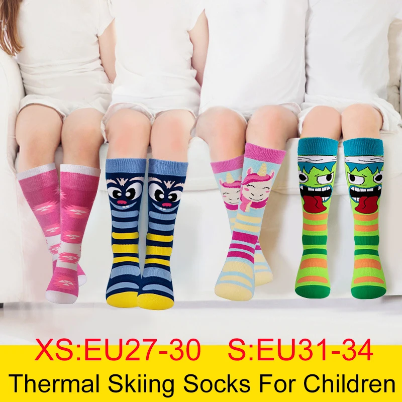 INS Winter Thermal Snowboard Skiing Socks Kids Long Knee Sport Mountain Hiking Boys Girls Soccer Compression Stockings Children