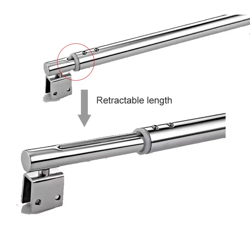Stainless Steel Clips Shower Glass Door Fixed Rod Clamp Bathroom Glass Support Bar Adjustable Length