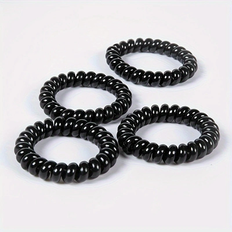 Elegant Black Spiral Hair Ties Set - Elastic Hair Bands & Scrunchies Collection