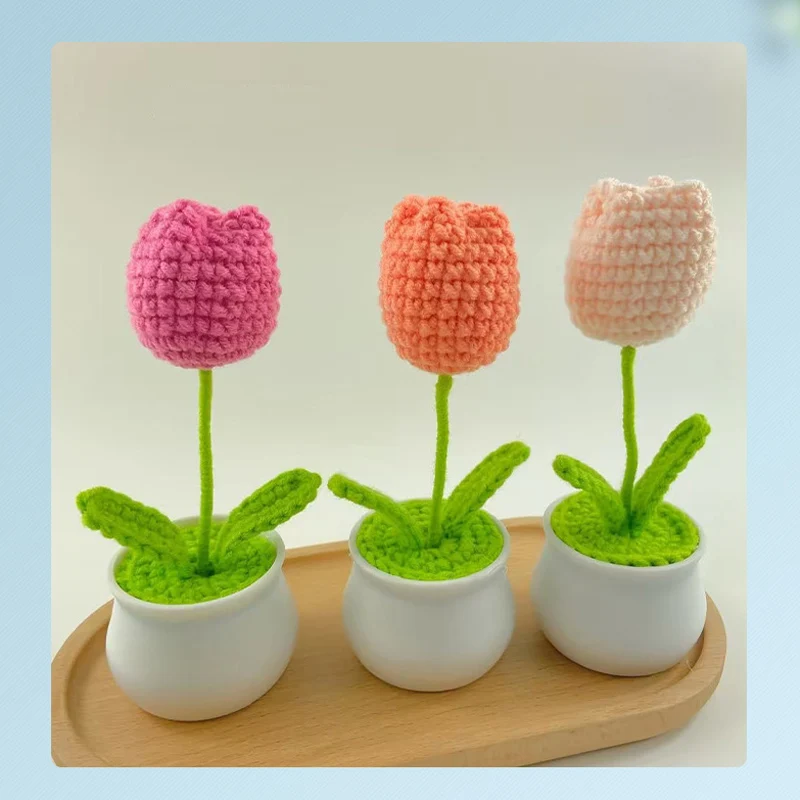 Crochet Knitting Kit for Beginners Multicolored Potted Tulip Step