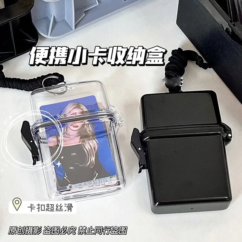 Plastic Photo Card Holder 3 Inch Transparent Kpop Idol Photocard Storage Box With Rope Card Collection Organizer Case