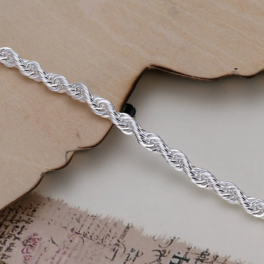 top quality 4MM Rope chain Silver color Jewelry fashion Twisted Bracelet for women men lady wedding gifts cute with